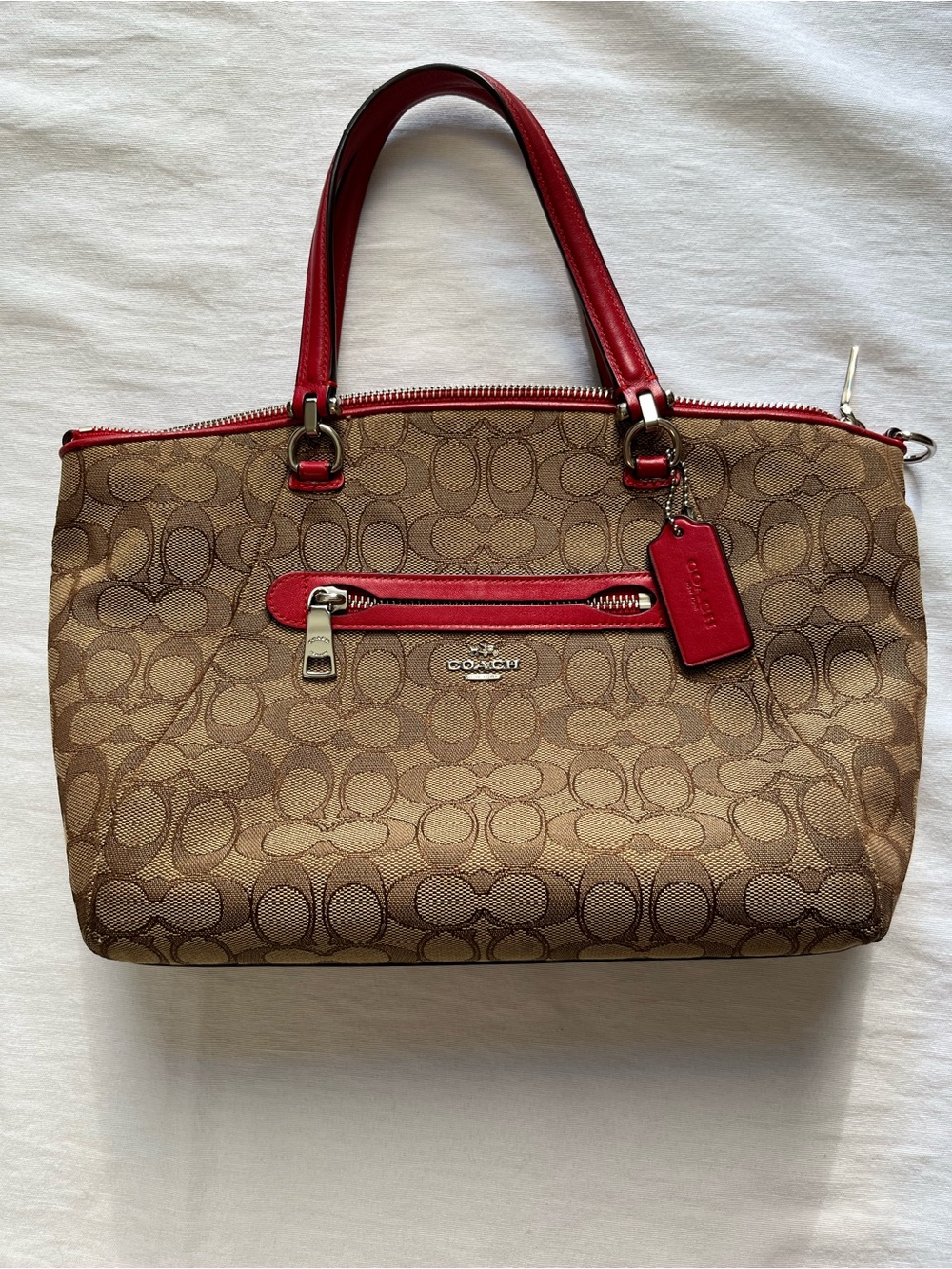 Coach Prairie Satchel with Signature Cs and Red Leather Trim